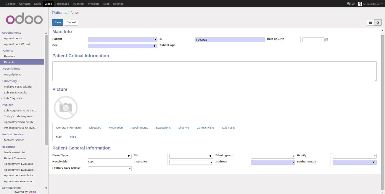 screenshot of odoo clinic management software